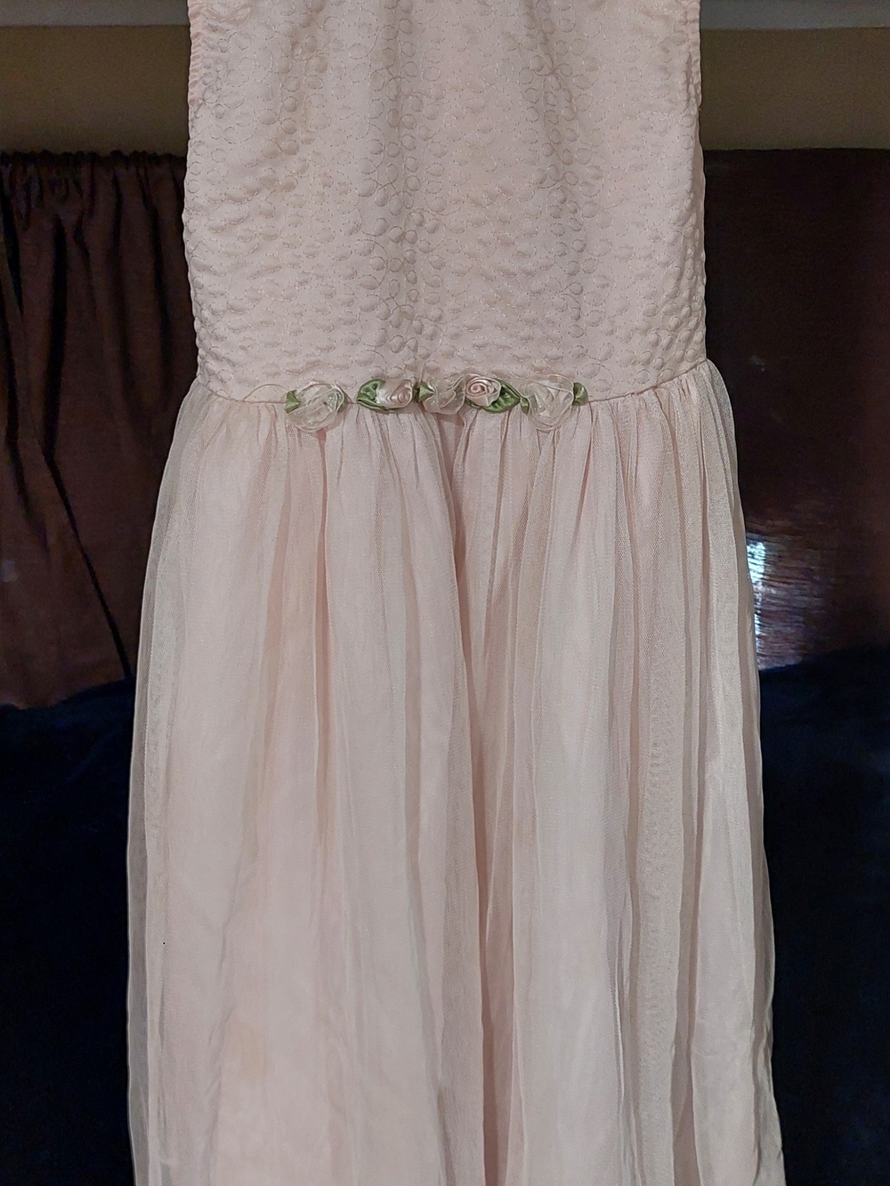 Girls' Light Pink Floral Waist Tulle Dress Size 6